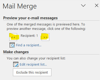 Screenshot: page through recipients