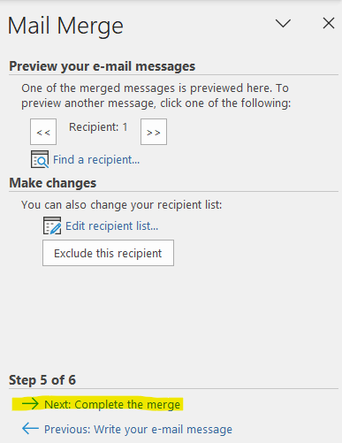 Screenshot: Finish step 5