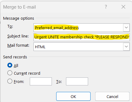 Screenshot: message options