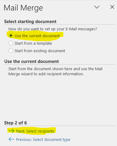 Screenshot showing selecting the current document